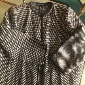 Classic Allard Ellen Tracy Tweed Jacket  Brown Leather trim